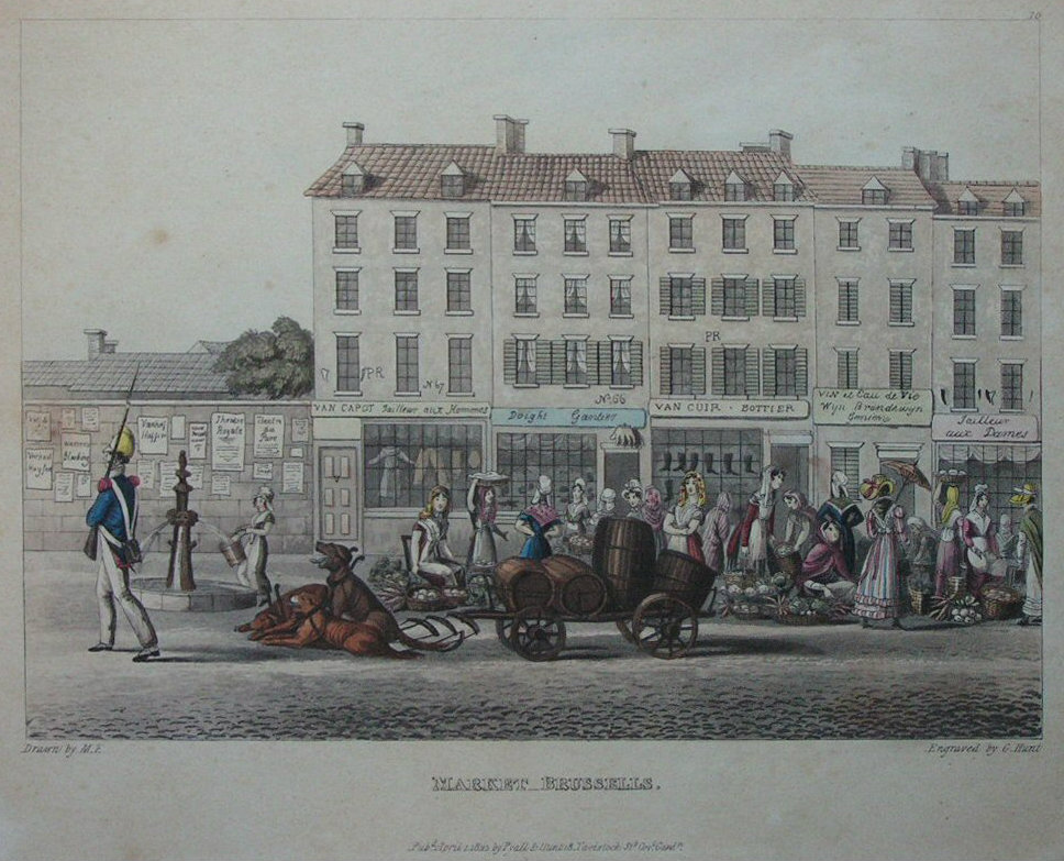 Aquatint - Market Brussells - Hunt